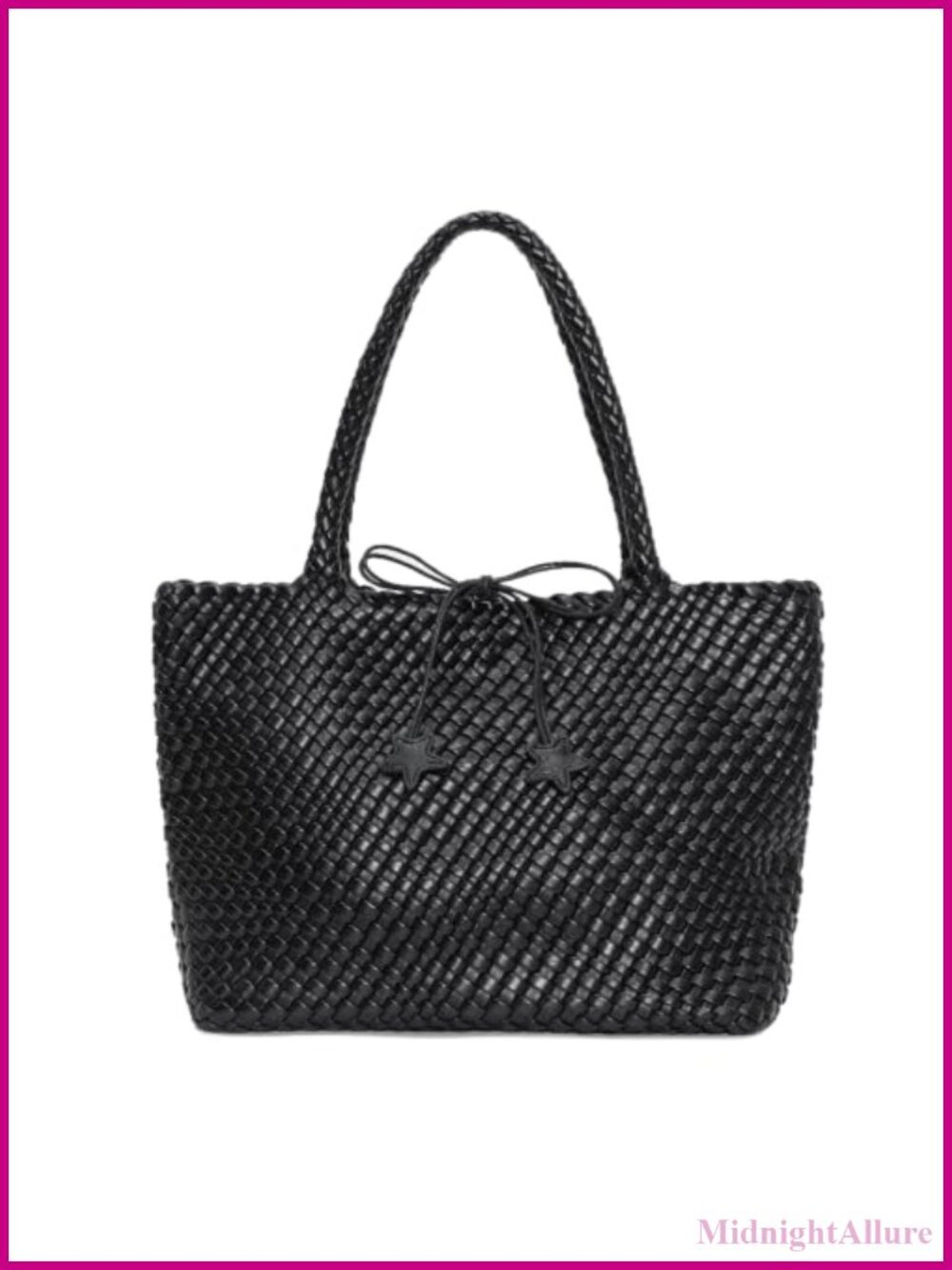 Handmade Woven Faux Leather Tote Bag Set with Pouch
